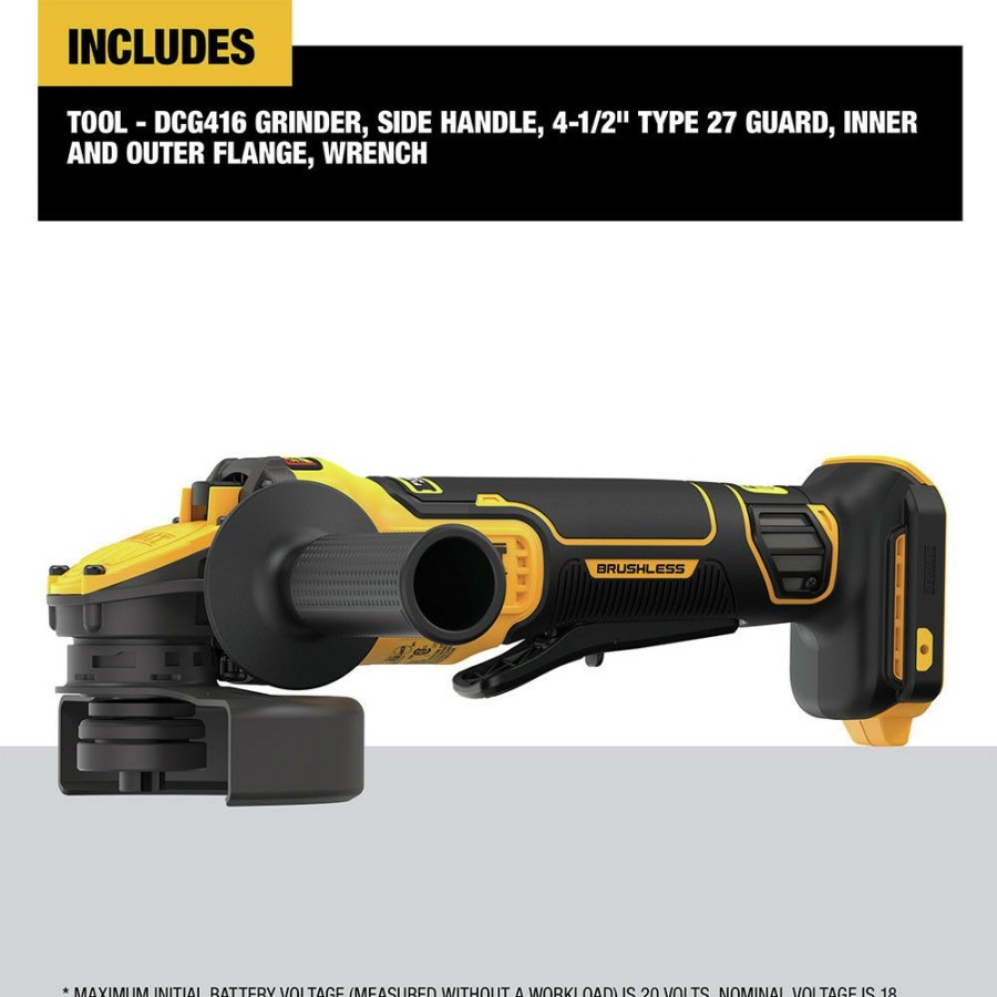 Power Tools * | Dewalt Dcg416B 20V Max Brushless Lithium-Ion 4-1/2 In. 5 In. Cordless Paddle Switch Angle Grinder With Flexvolt Advantage (Tool Only)