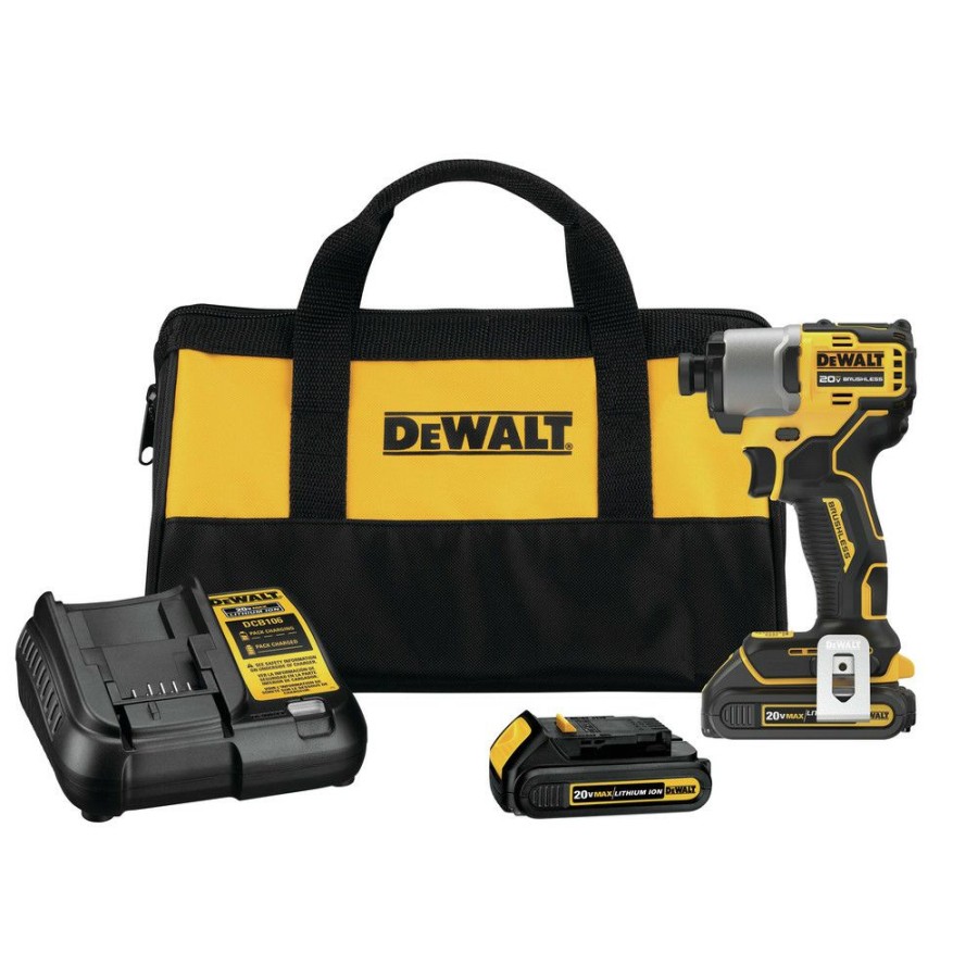 Power Tools * | Dewalt Dcf840C2 20V Max Brushless Lithium-Ion 1/4 In. Cordless Impact Driver Kit With 2 Batteries (1.5 Ah)