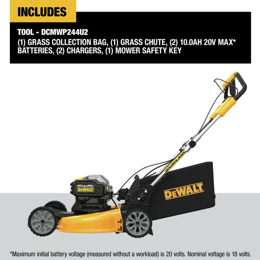 Outdoor Tools And Equipment * | Dewalt Dcmwsp244U2 2X 20V Max Brushless Lithium-Ion 21-1/2 In. Cordless Fwd Self-Propelled Lawn Mower Kit With 2 Batteries (10 Ah)