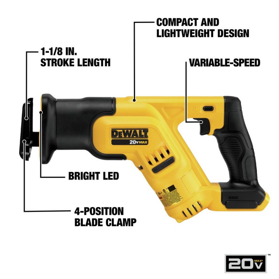 Power Tools * | Dewalt Dcs387B 20V Max Compact Lithium-Ion Cordless Reciprocating Saw (Tool Only)